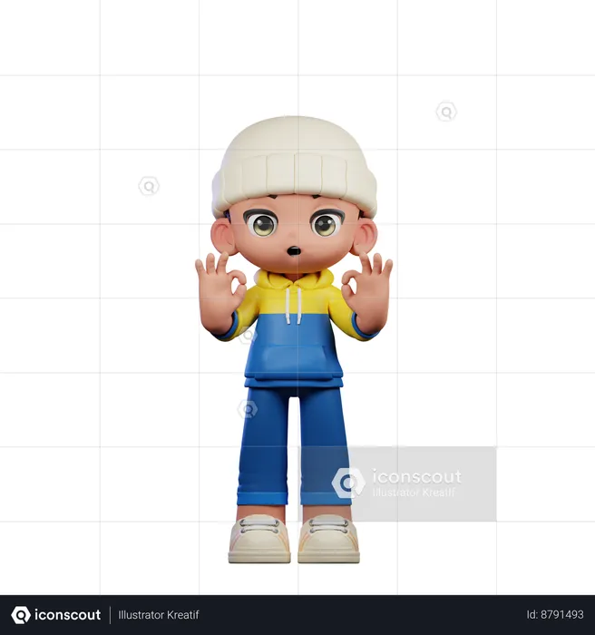 Cute Boy Showing Ok Sign Pose  3D Illustration