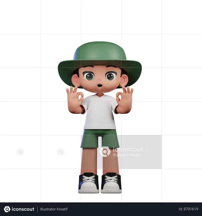 Cute Boy Showing Ok Sign Pose  3D Illustration