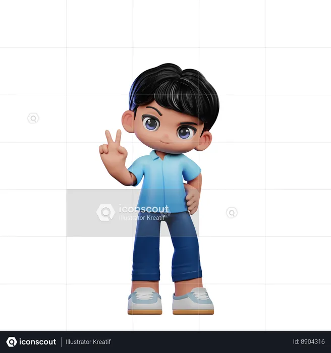 Cute Boy Showing Peace Sign  3D Illustration