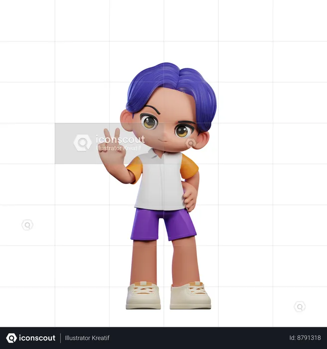 Cute Boy Showing Peace Sign Pose  3D Illustration