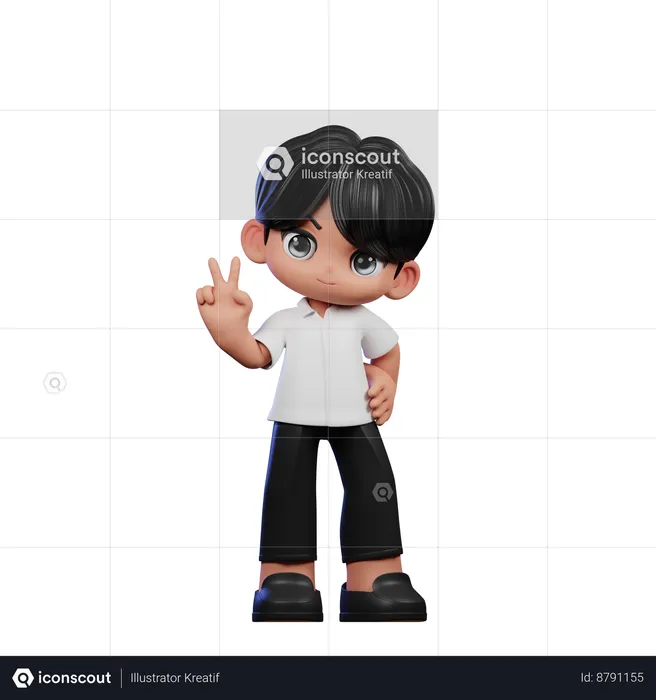 Cute Boy Showing Peace Sign Pose  3D Illustration