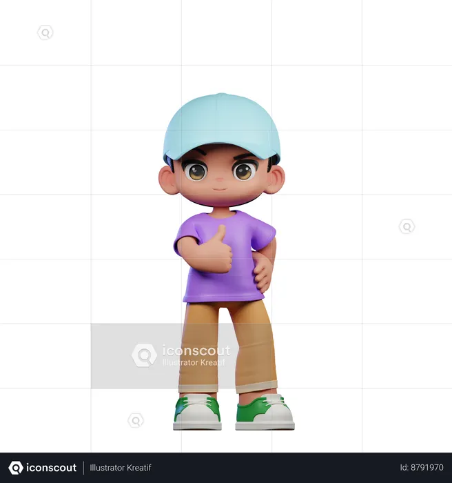 Cute Boy Showing Thumbs Up  3D Illustration