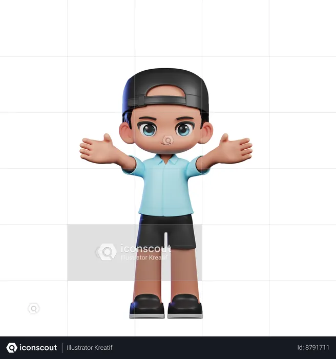 Cute Boy Showing Welcome Pose  3D Illustration