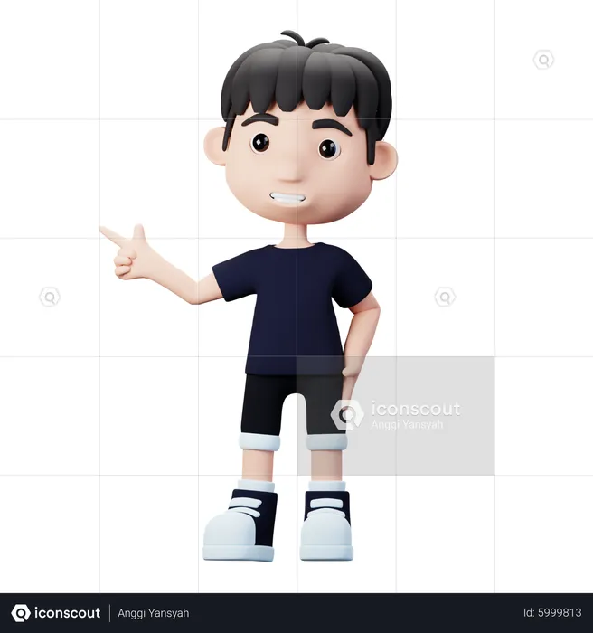 Cute Boy standing and pointing left  3D Illustration