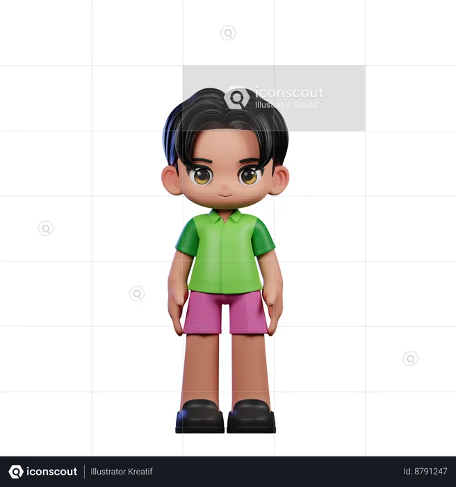 Cute Boy Standing Cool Pose  3D Illustration