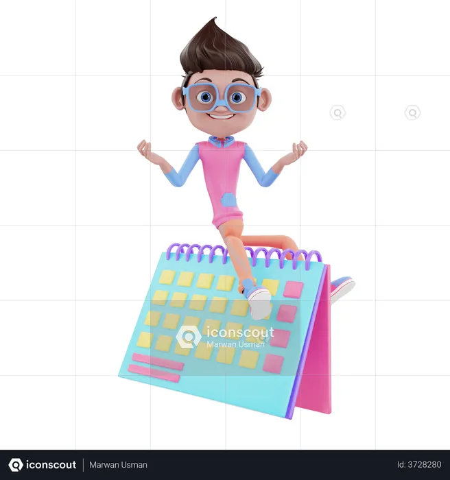 Cute Boy With Calender  3D Illustration