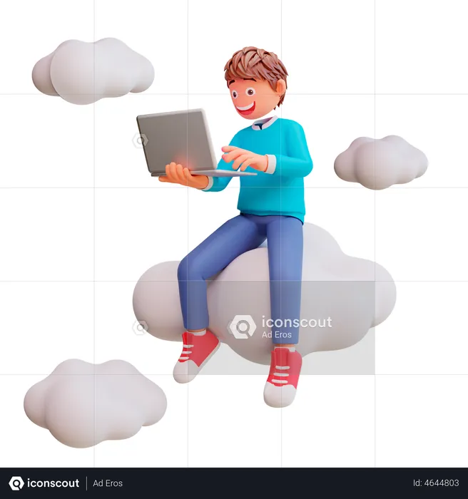 Cute Boy Working On Laptop  3D Illustration