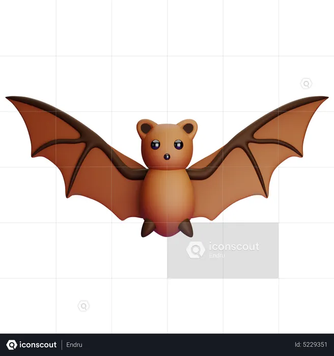 Cute Brown Bat  3D Icon