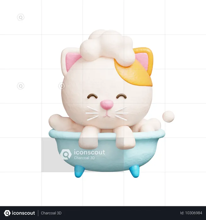 Cute Cat bathing in bathtub  3D Icon