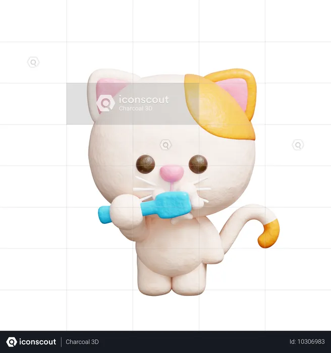 Cute Cat brushing teeth  3D Icon