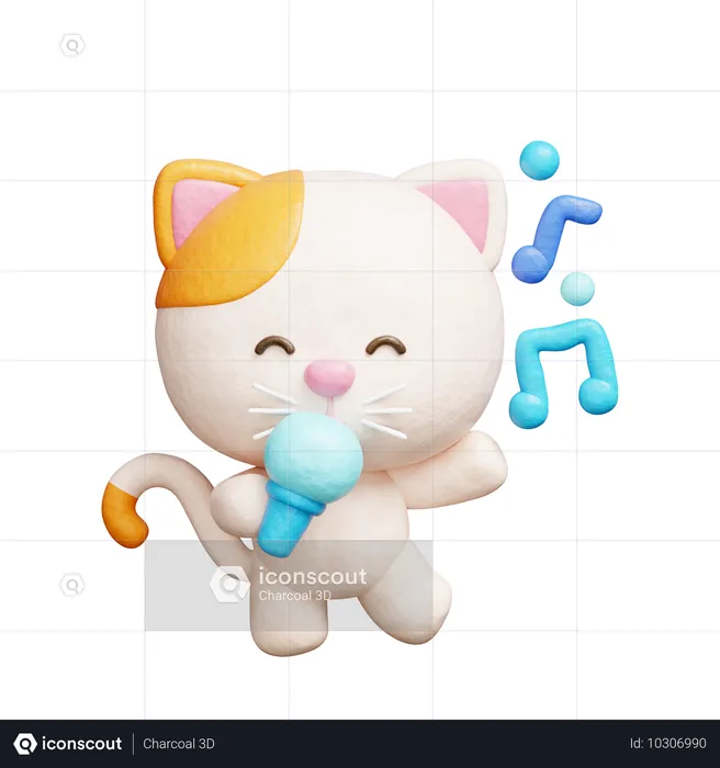 Cute cat dancing and singing in microphone  3D Icon