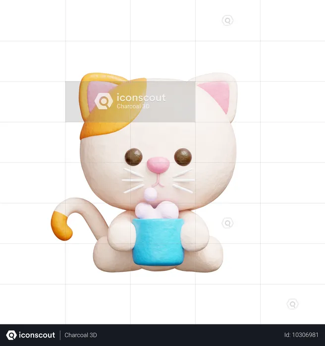 Cute Cat drinking coffee  3D Icon