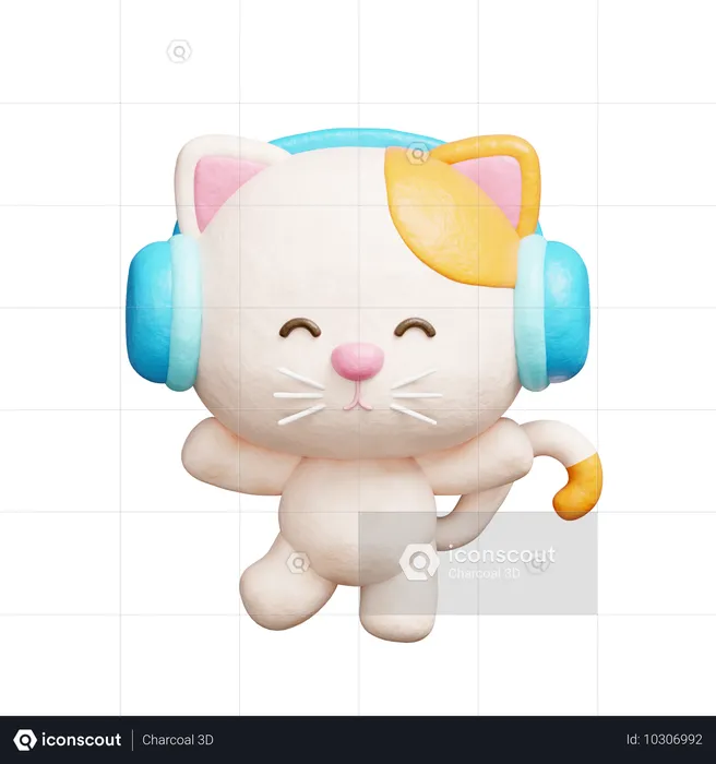 헤드폰을 끼고 음악을 듣는 귀여운 고양이  3D Icon