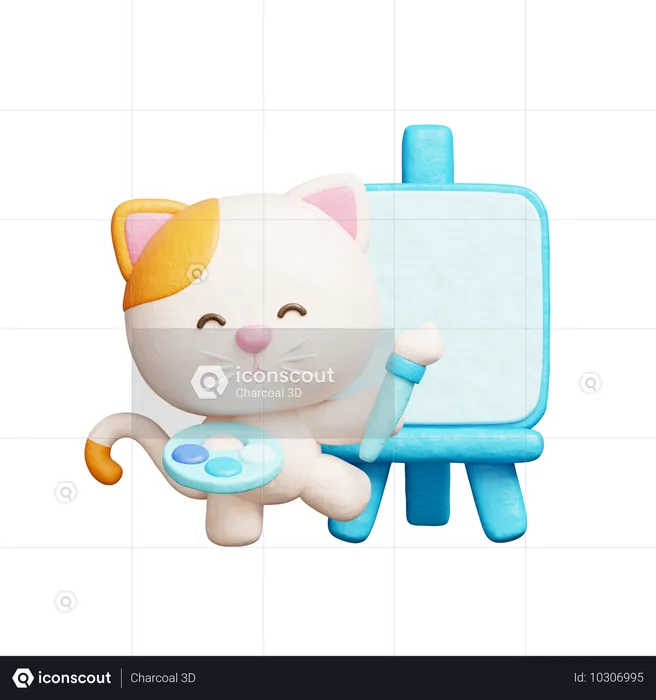 캔버스에 그린 귀여운 고양이 그림  3D Icon