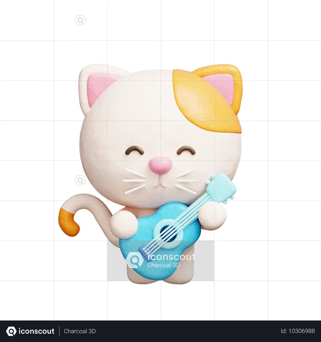 기타를 치는 귀여운 고양이  3D Icon