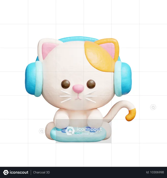 Cute cat playing video game  3D Icon