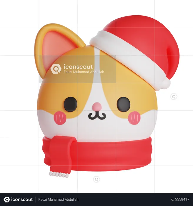Cute cat wearing christmas hat and scarf  3D Icon