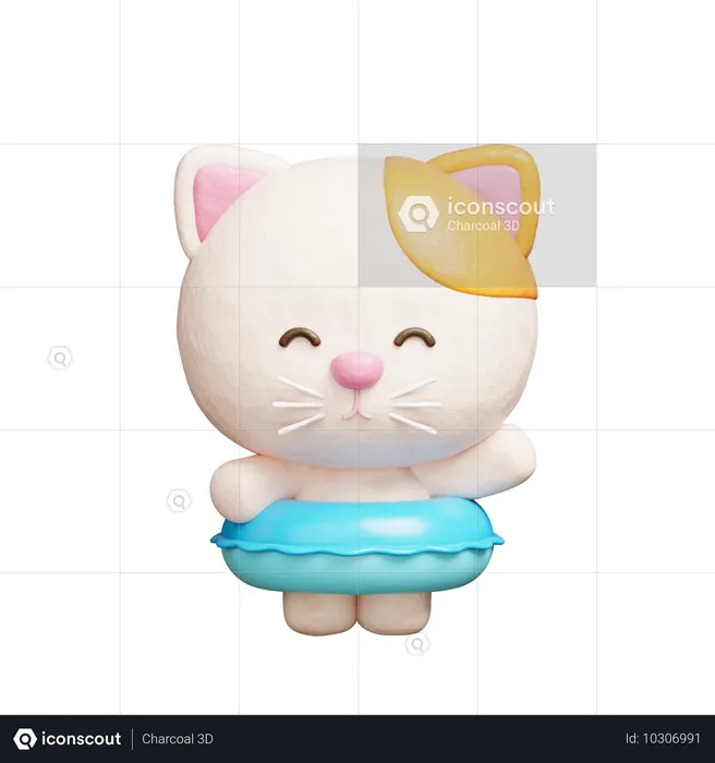 Cute cat with swimming ring  3D Icon