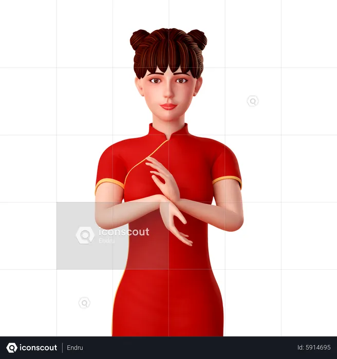 Cute Chinese girl  Posing with Weird Hand Gestures  3D Illustration