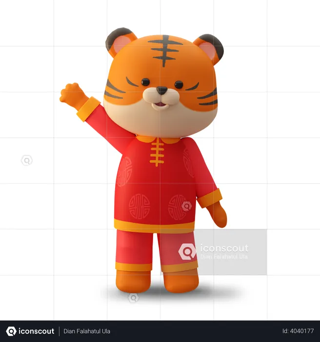 Cute Chinese Mascot Tiger Saying hello  3D Illustration