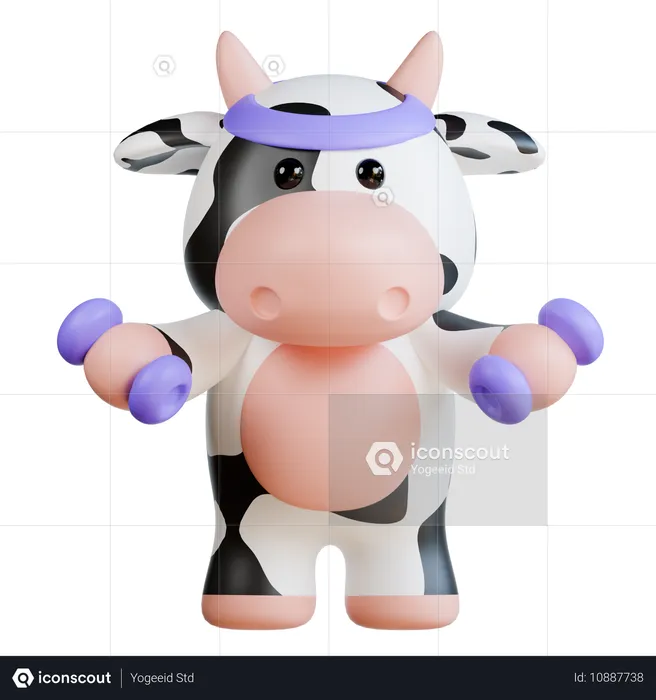 Cute Cow doing Gym workout with Dumbbells  3D Illustration