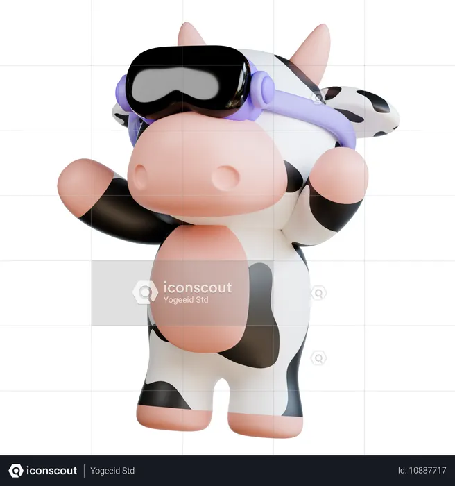 Cute Cow Using VR Glasses  3D Illustration
