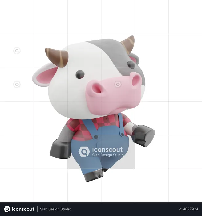 Cute Cow walking  3D Illustration