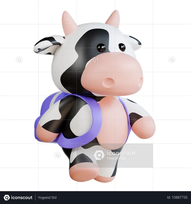 Cute Cow With Bag  3D Illustration