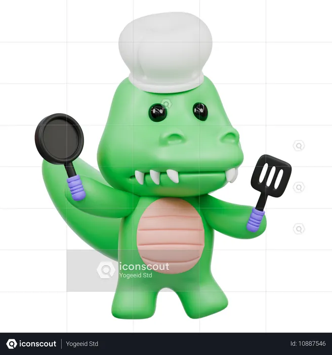 Cute Crocodile cooking in Kitchen  3D Illustration