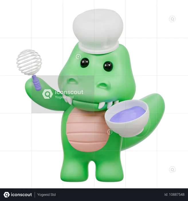 Cute Crocodile Making Cake  3D Illustration