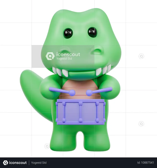 Cute Crocodile Playing Drum  3D Illustration