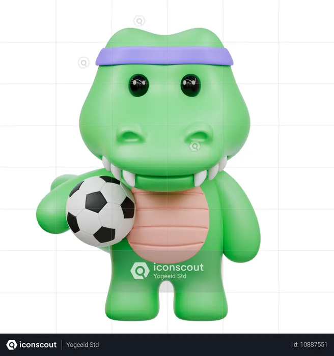 サッカーをするかわいいワニ  3D Illustration