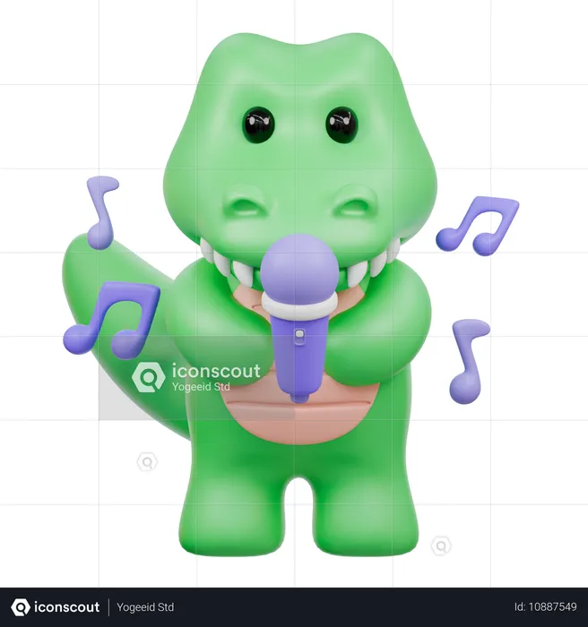 Cute Crocodile with Mic  3D Illustration