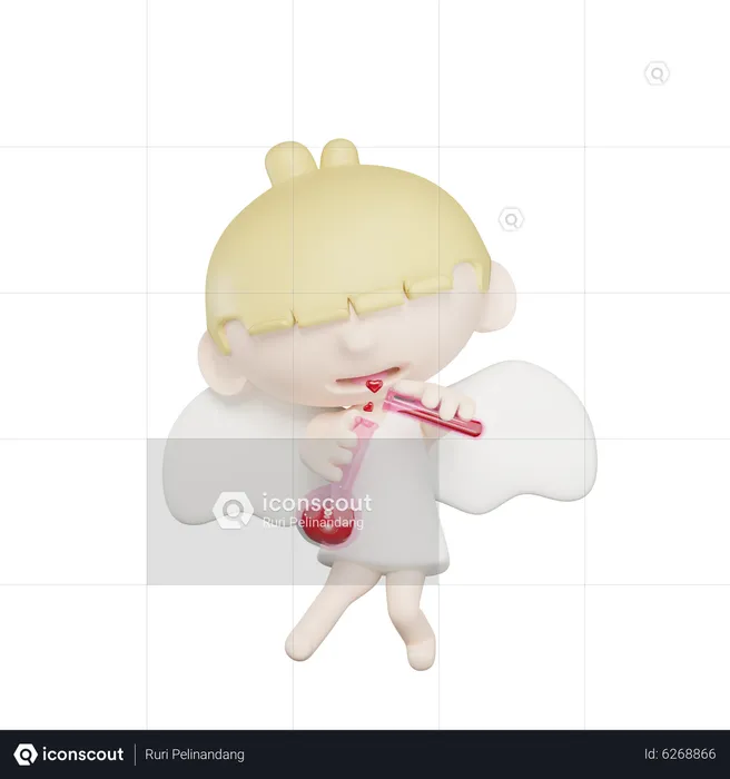 Cute Cupid Concocting A Love Potion  3D Illustration