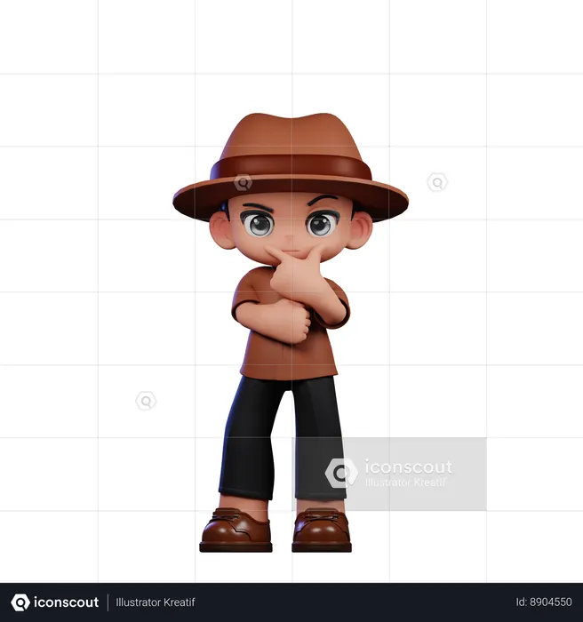 Cute Detective Doing Curious  3D Illustration