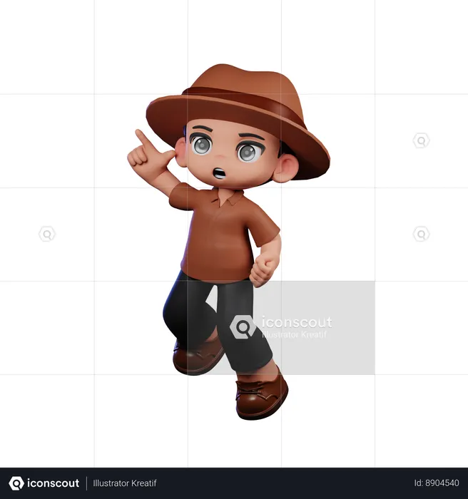 Cute Detective Doing Happy Jumping  3D Illustration