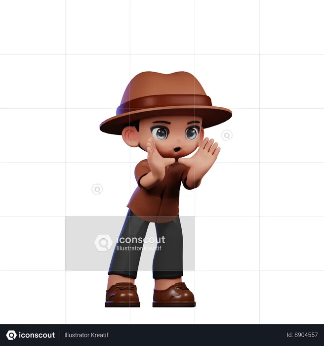 Cute Detective Doing Shouting  3D Illustration