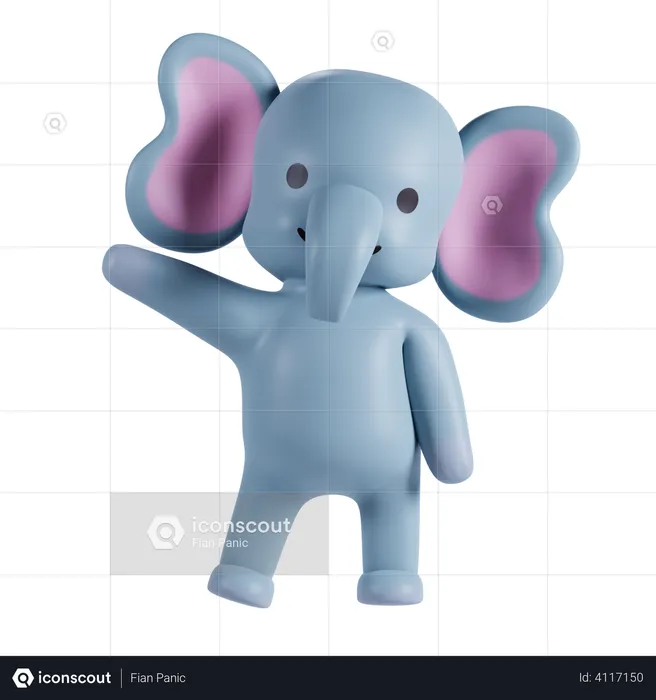 Cute Elephant Say Hello  3D Illustration