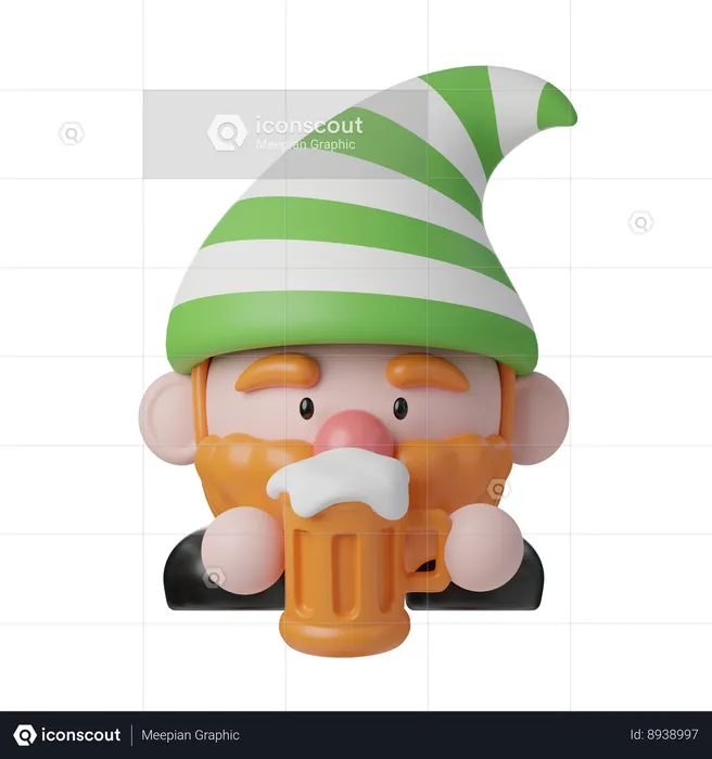 Cute Elf Drinking Beer  3D Icon