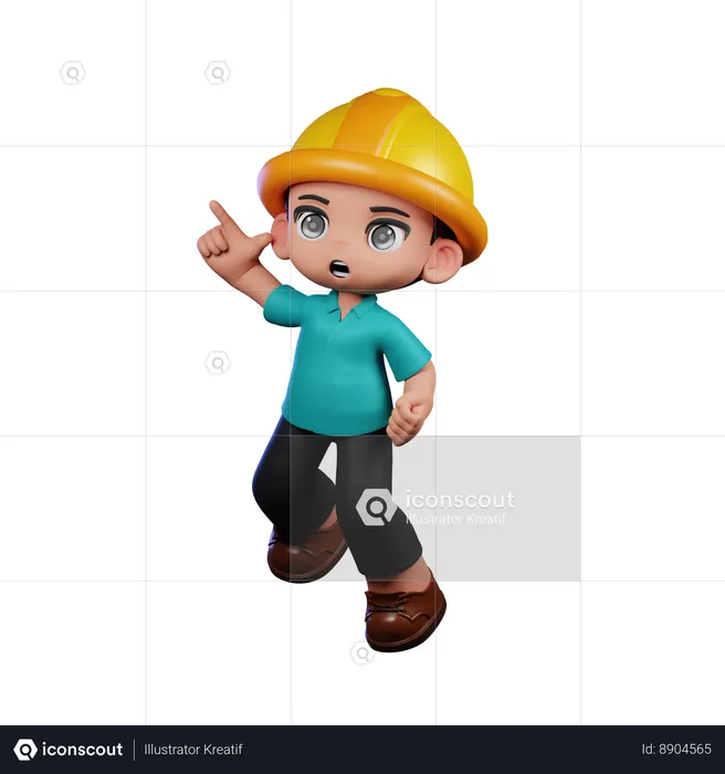 Cute Engineer Doing Happy Jumping  3D Illustration