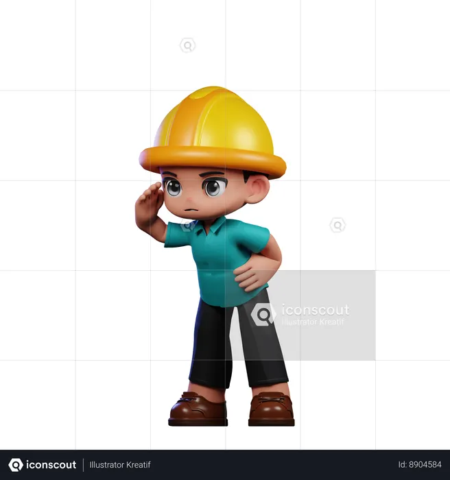 Cute Engineer Looking Pose  3D Illustration