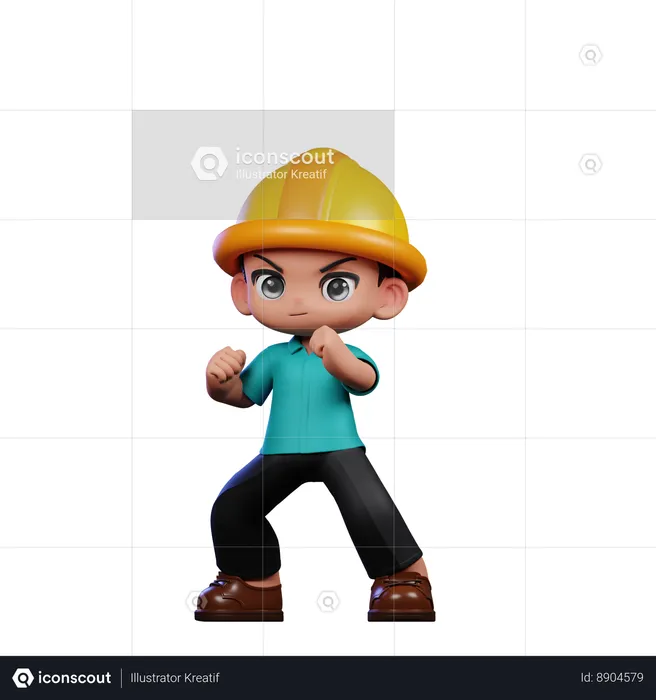 Cute Engineer Ready Fight  3D Illustration