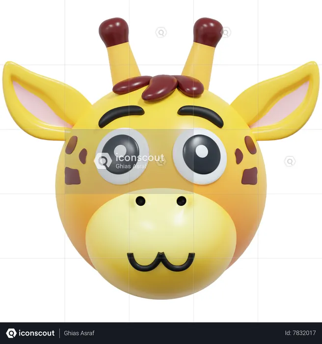 Cute Face Giraffe Emoticon Emoji 3D Icon
