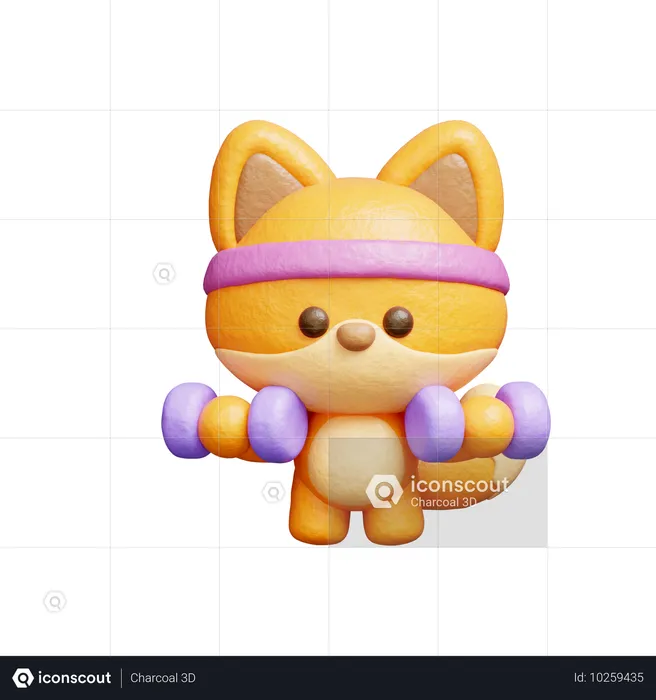 Cute Fox Exercising With Dumbbells  3D Illustration