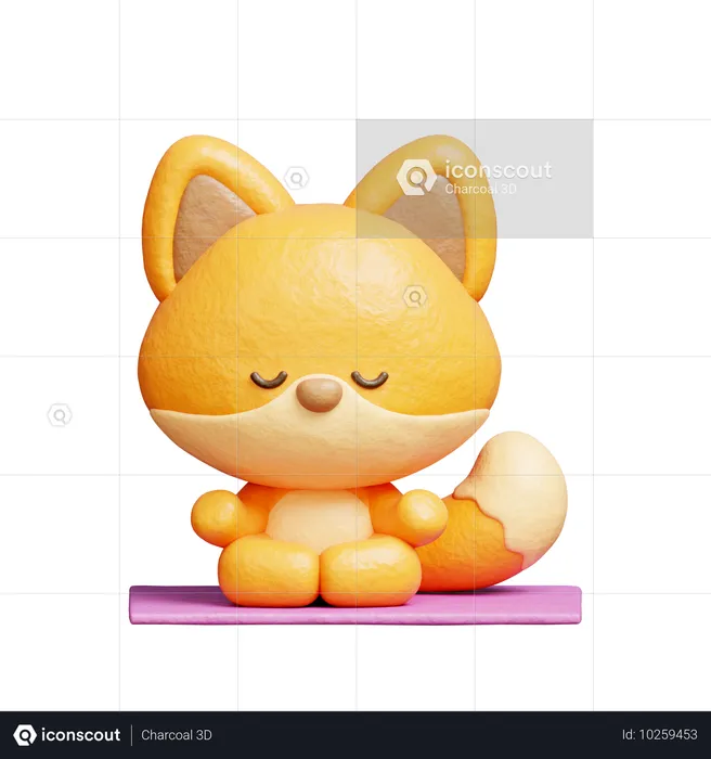 Cute Fox Meditation Yoga  3D Illustration