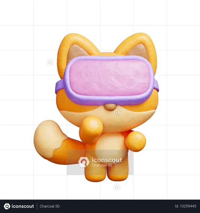 Cute Fox Wearing Virtual Reality Headset  3D Illustration