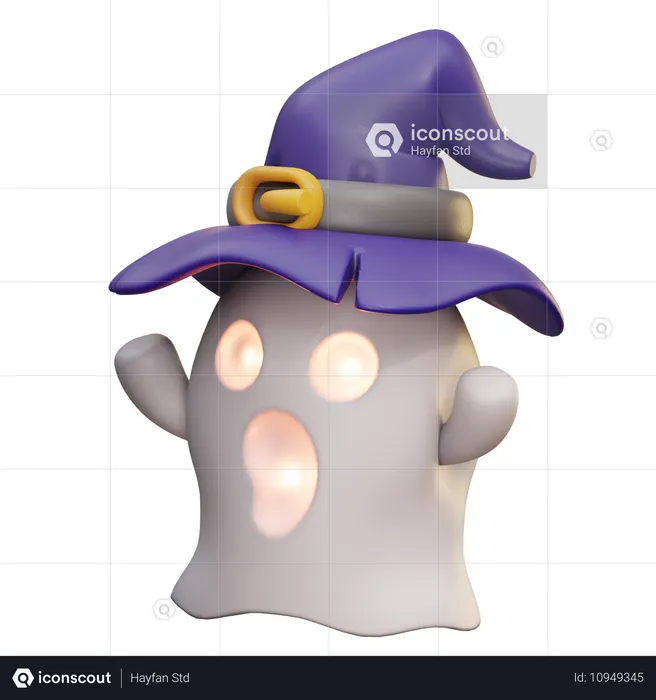 Cute Ghost With Witch Hat  3D Icon