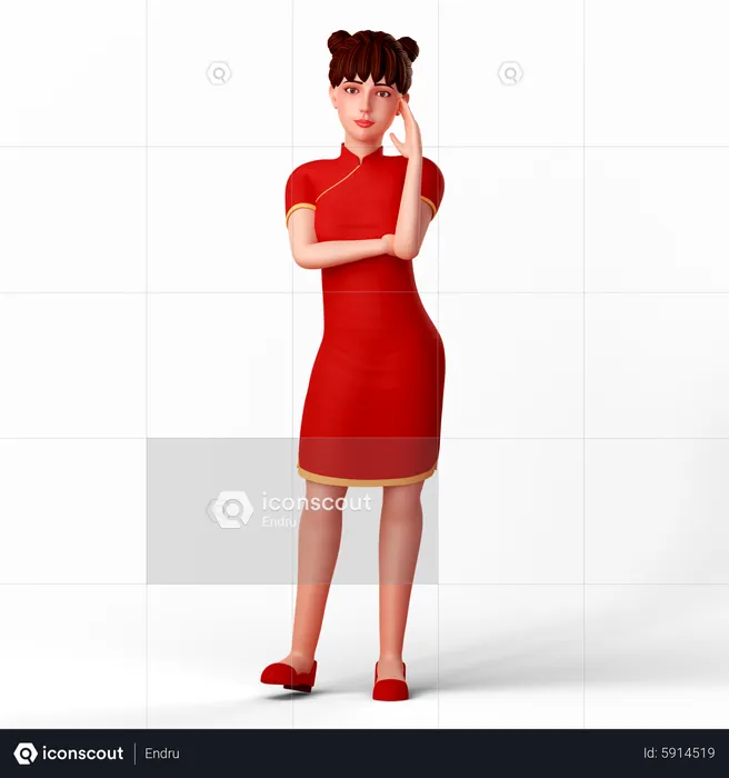 Cute girl does confusing pose  3D Illustration