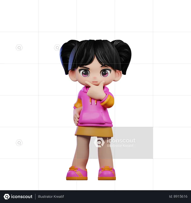 Cute Girl Giving Curious Pose  3D Illustration