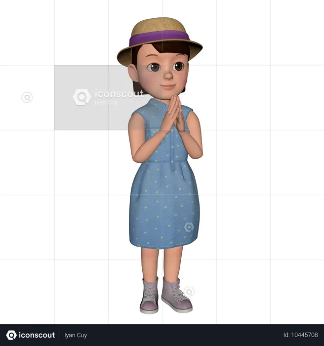 Cute Girl Giving Greeting  3D Icon